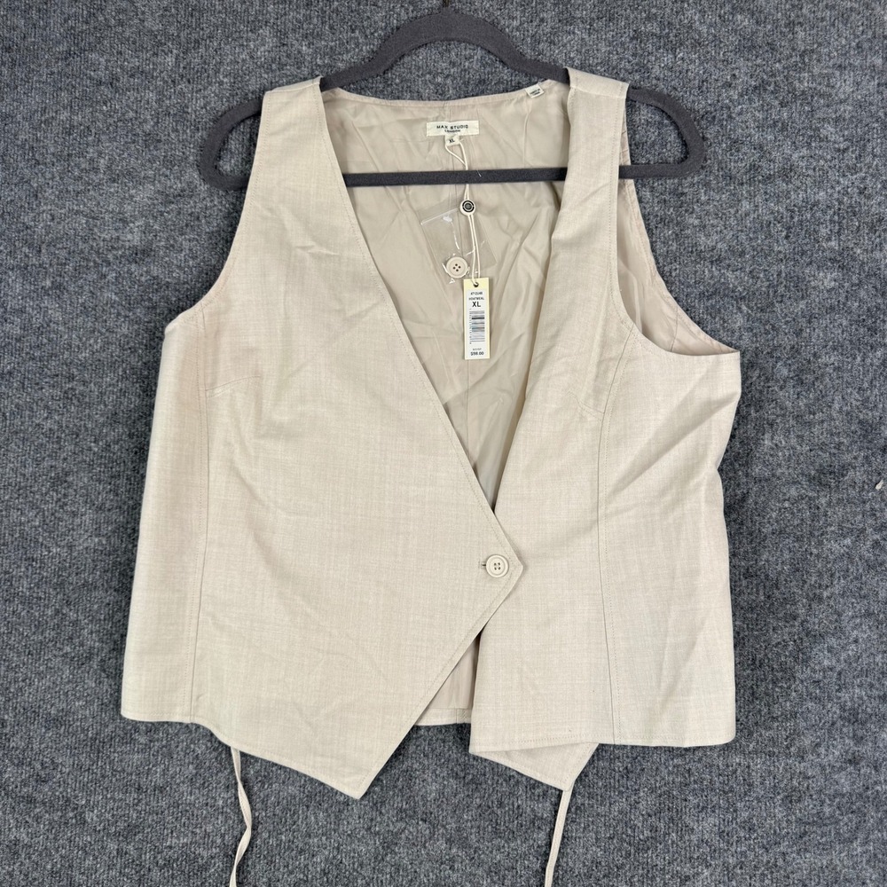 Max Studio Vest Womens Size XL Oatmeal Beige Asymmetrical Wrap Single Button NWT